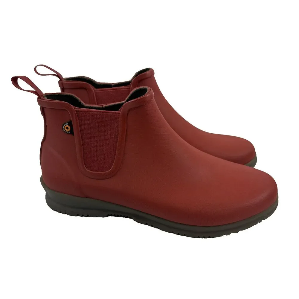 Bogs Sweet Pea Boot Chelsea Ankle Red‎ Rain Waterproof Pull On Active Womens 7
